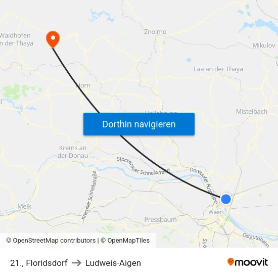 21., Floridsdorf to Ludweis-Aigen map