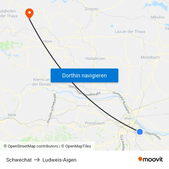 Schwechat to Ludweis-Aigen map