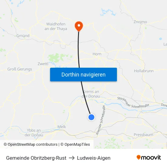 Gemeinde Obritzberg-Rust to Ludweis-Aigen map