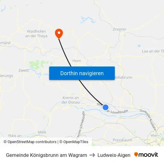Gemeinde Königsbrunn am Wagram to Ludweis-Aigen map