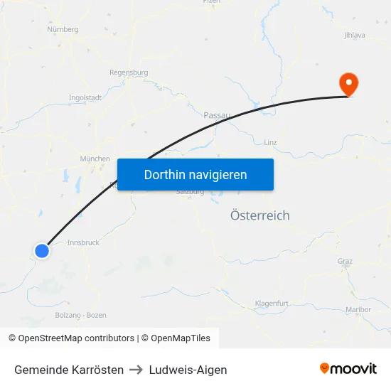 Gemeinde Karrösten to Ludweis-Aigen map