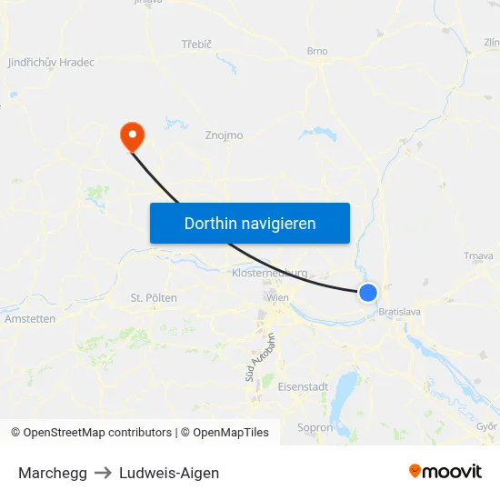 Marchegg to Ludweis-Aigen map