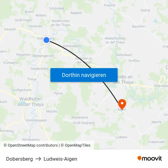 Dobersberg to Ludweis-Aigen map