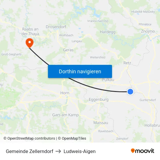 Gemeinde Zellerndorf to Ludweis-Aigen map