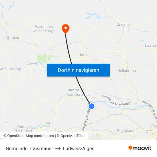 Gemeinde Traismauer to Ludweis-Aigen map