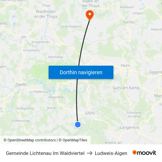Gemeinde Lichtenau Im Waldviertel to Ludweis-Aigen map