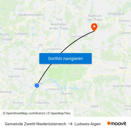 Gemeinde Zwettl-Niederösterreich to Ludweis-Aigen map