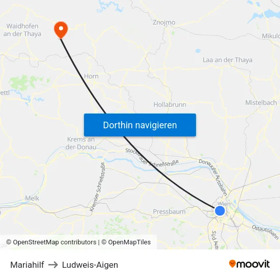 Mariahilf to Ludweis-Aigen map