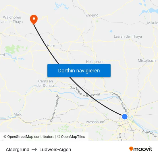 Alsergrund to Ludweis-Aigen map