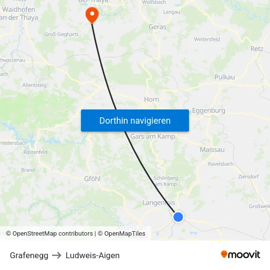 Grafenegg to Ludweis-Aigen map