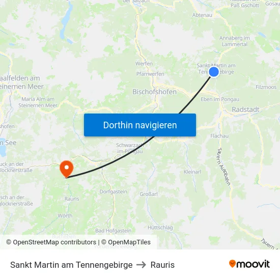Sankt Martin am Tennengebirge to Rauris map