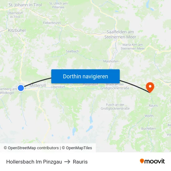 Hollersbach Im Pinzgau to Rauris map