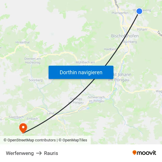 Werfenweng to Rauris map