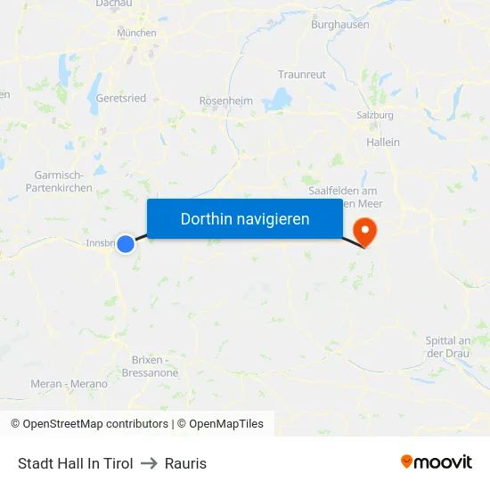 Stadt Hall In Tirol to Rauris map