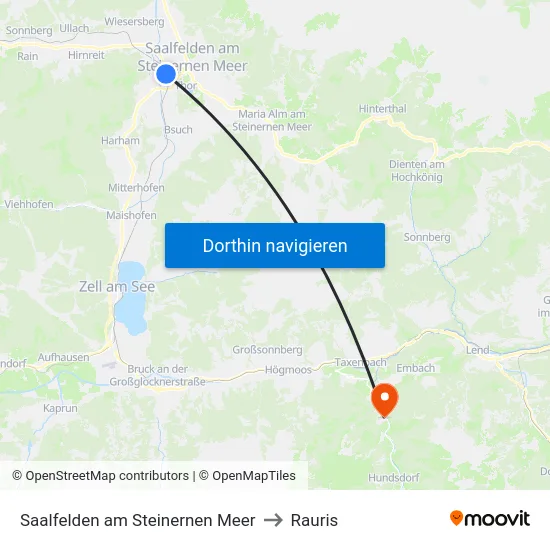 Saalfelden am Steinernen Meer to Rauris map