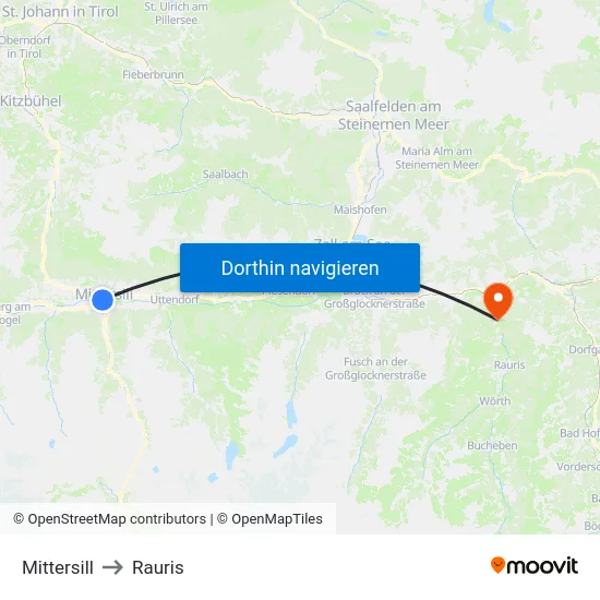 Mittersill to Rauris map