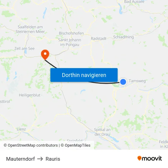 Mauterndorf to Rauris map