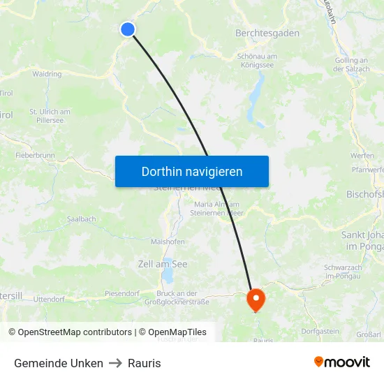 Gemeinde Unken to Rauris map
