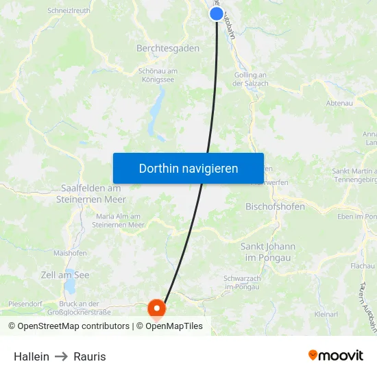 Hallein to Rauris map