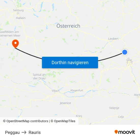 Peggau to Rauris map