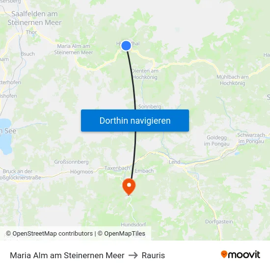 Maria Alm am Steinernen Meer to Rauris map