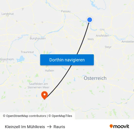 Kleinzell Im Mühlkreis to Rauris map