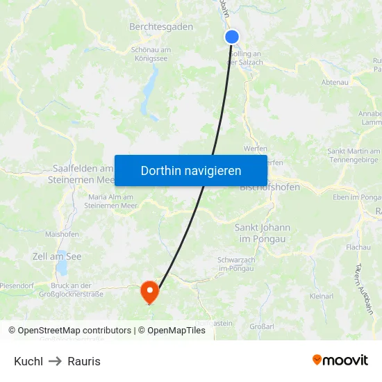 Kuchl to Rauris map