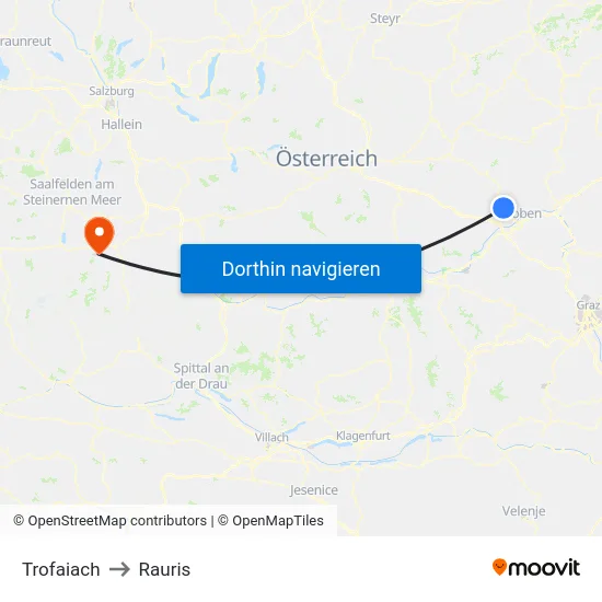 Trofaiach to Rauris map
