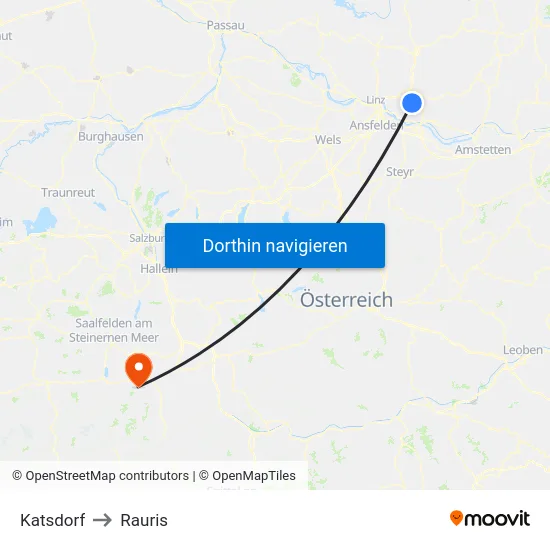 Katsdorf to Rauris map