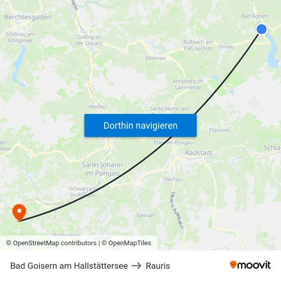 Bad Goisern am Hallstättersee to Rauris map