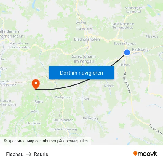 Flachau to Rauris map