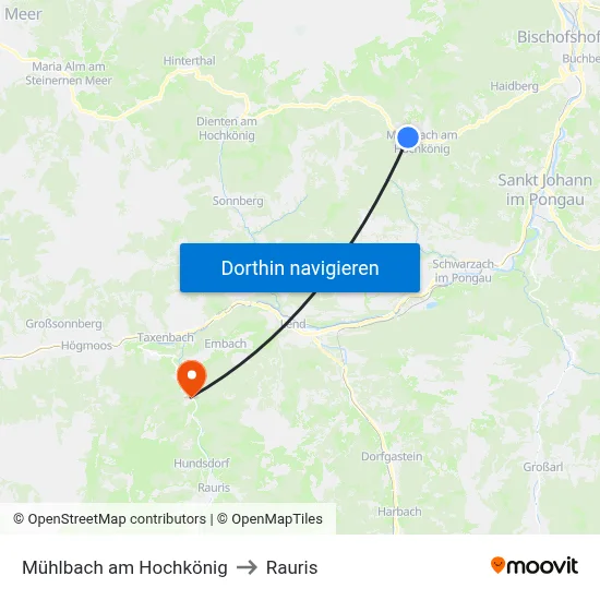 Mühlbach am Hochkönig to Rauris map