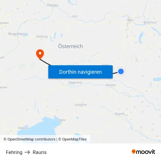 Fehring to Rauris map