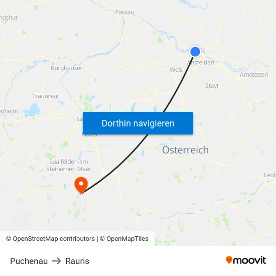 Puchenau to Rauris map