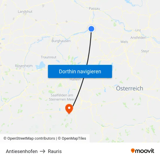 Antiesenhofen to Rauris map