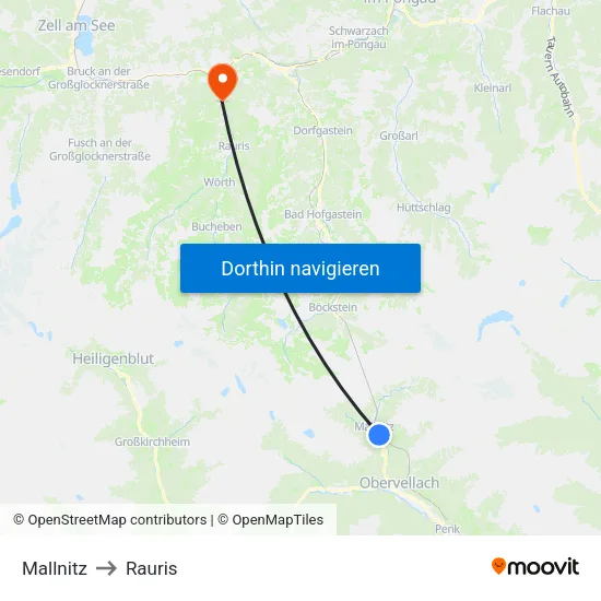 Mallnitz to Rauris map