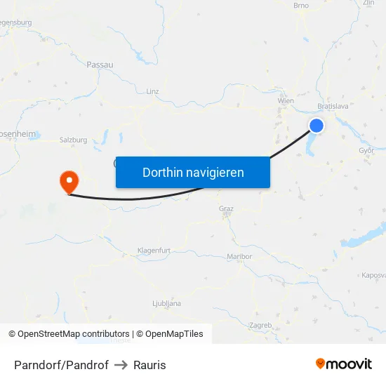 Parndorf/Pandrof to Rauris map
