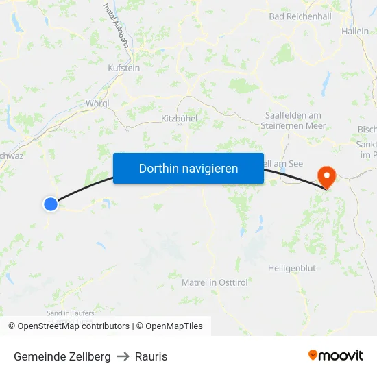 Gemeinde Zellberg to Rauris map