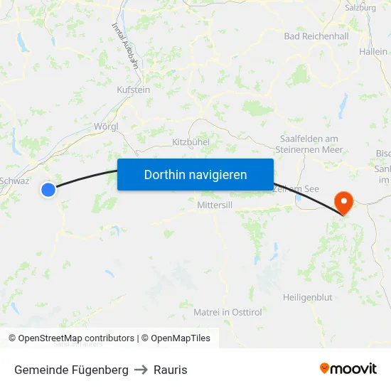 Gemeinde Fügenberg to Rauris map