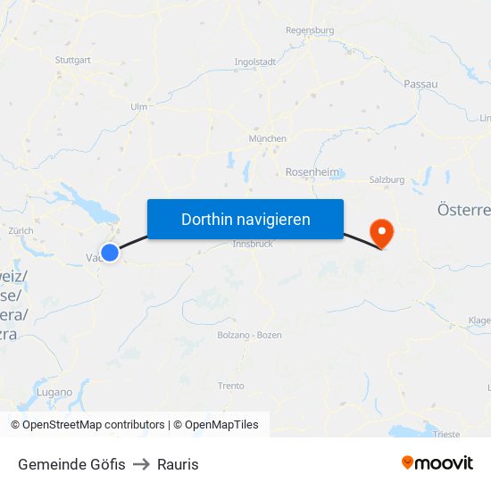 Gemeinde Göfis to Rauris map