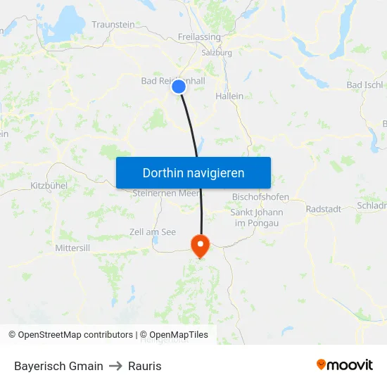 Bayerisch Gmain to Rauris map