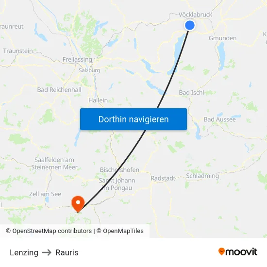 Lenzing to Rauris map