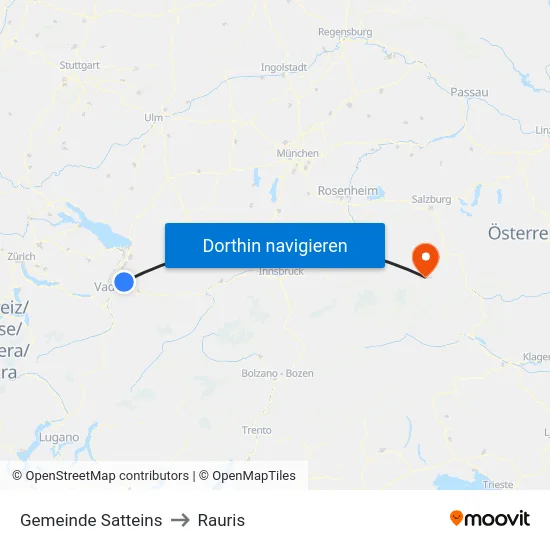 Gemeinde Satteins to Rauris map