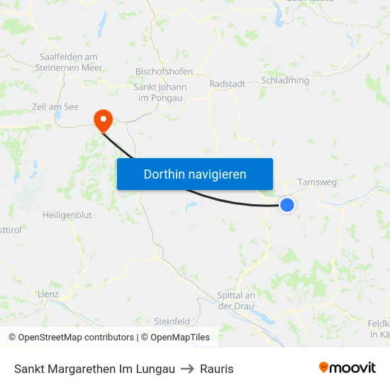 Sankt Margarethen Im Lungau to Rauris map