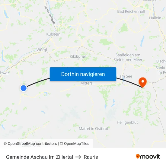 Gemeinde Aschau Im Zillertal to Rauris map