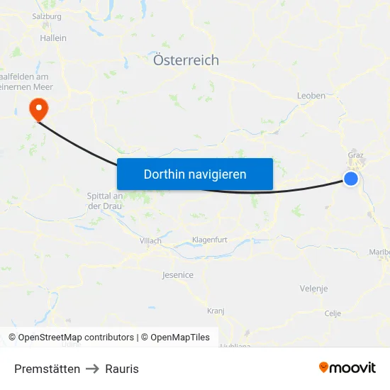 Premstätten to Rauris map