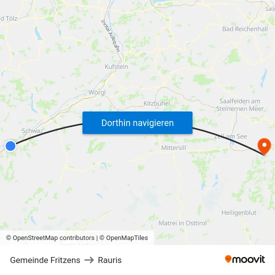 Gemeinde Fritzens to Rauris map