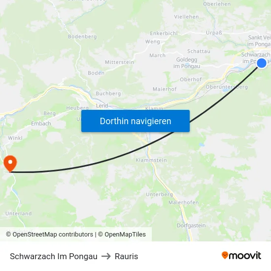 Schwarzach Im Pongau to Rauris map