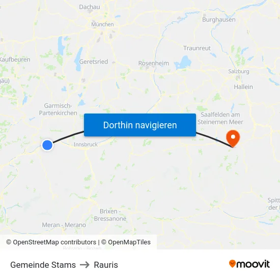 Gemeinde Stams to Rauris map