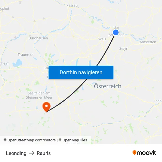 Leonding to Rauris map